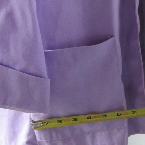 Lavender cotton-poly blazer lab jacket open front, lg pockets cuff sleeves - Picture 5 of 9